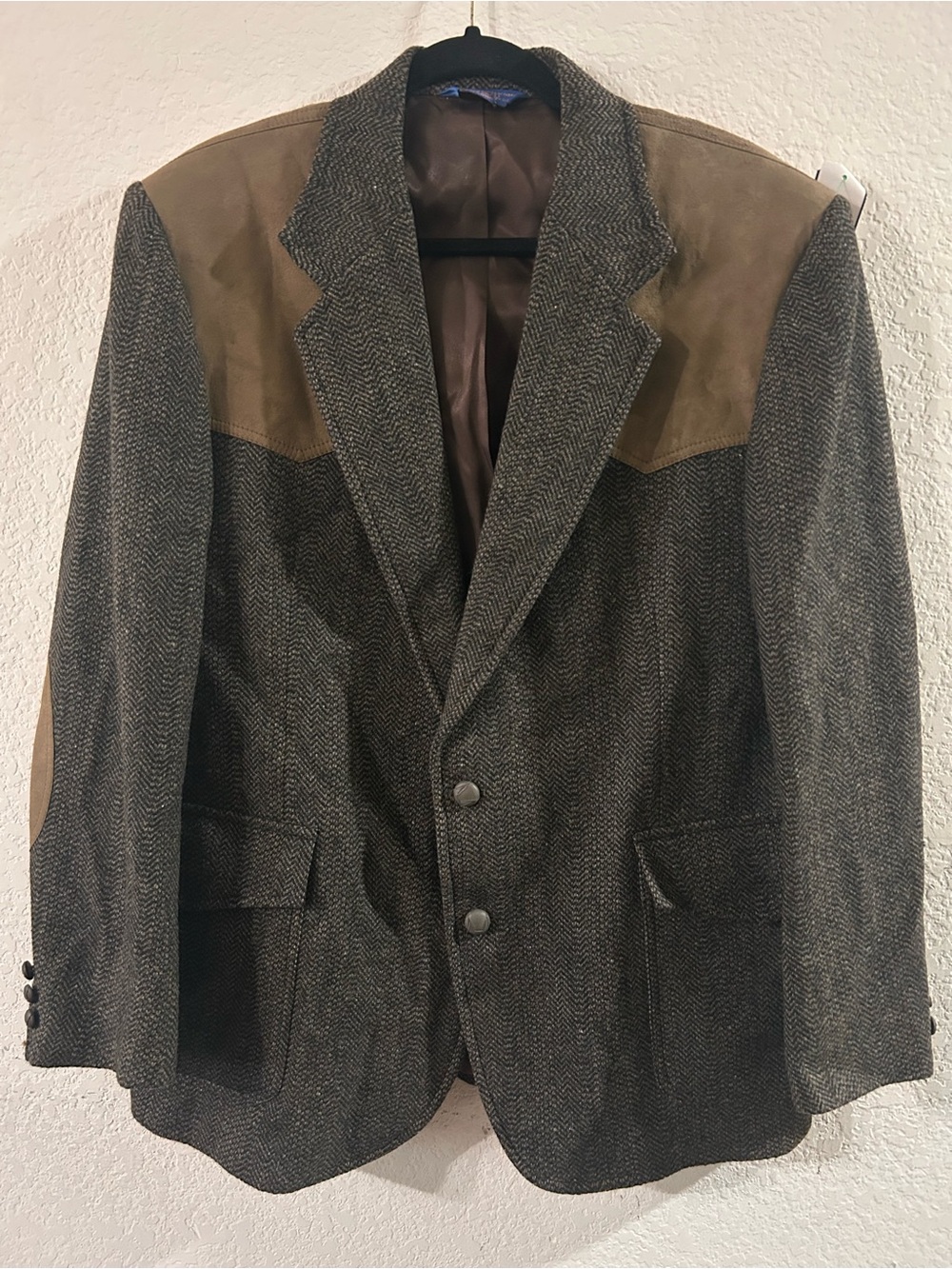 Vtg Pendleton Western Blazer Mens 44 Wool Tweed Leather Yoke USA